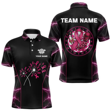 Maxcorners Lightning Pink Ribbons Dartboard Darts Shirt For Men - Custom Name & Team Jersey LM3006