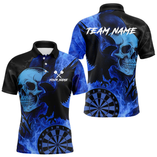 Maxcorners Darts Shirt For Men Personalized Flame Eagle Dartboard Dart Team Jerseys | Blue LM1203