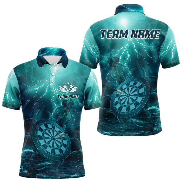 Maxcorners Thunder Dartboard In The Ocean Turquoise Darts Shirt For Men - Custom Name & Team LM3006