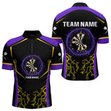 Maxcorners Yellow And Purple Lightning Scratched Dartboard Darts Shirt For Men - Custom Name LM1625