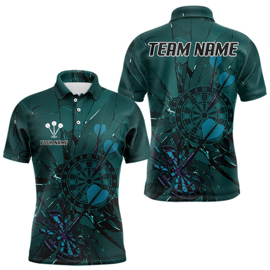 Maxcorners Cracked Dartboard Broken Glass Men's Darts Shirt Custom Name & Team | Opt1 - Dark Teal LM1203