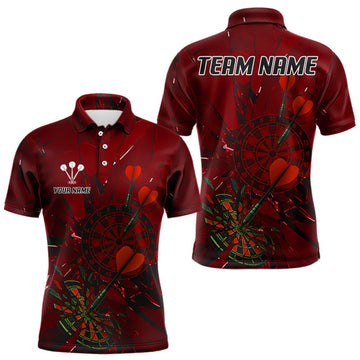 Maxcorners Cracked Dartboard Broken Glass Men's Darts Shirt Custom Name & Team | Opt2 - Red LM1203