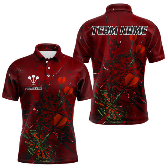 Maxcorners Cracked Dartboard Broken Glass Men's Darts Shirt Custom Name & Team | Opt2 - Red LM1203