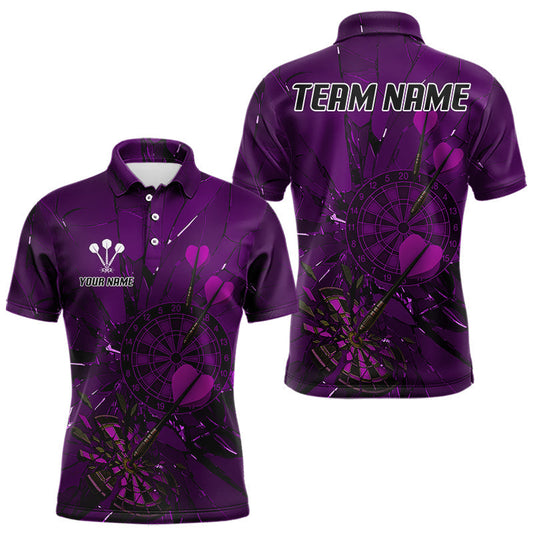 Maxcorners Cracked Dartboard Broken Glass Men's Darts Shirt Custom Name & Team | Opt3 - Purple LM1203
