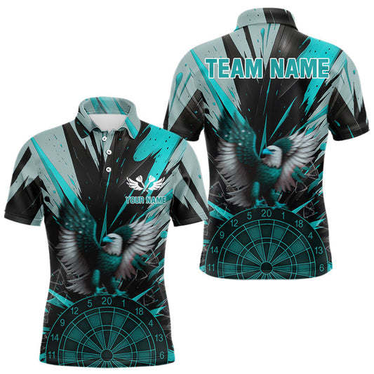 Maxcorners Eagle Dartboard Broken Glass Men's Darts Shirt Custom Name & Team | Opt2 - Turquoise LM1203