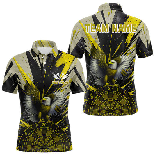Maxcorners Eagle Dartboard Broken Glass Men's Darts Shirt Custom Name & Team | Opt3 - Yellow LM1203