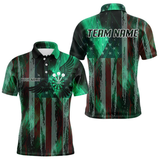 Maxcorners American Flag Eagle Dartboard Men's Darts Shirt Custom Name & Team | Opt1 - Green LM1203
