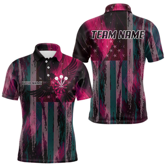 Maxcorners American Flag Eagle Dartboard Men's Darts Shirt Custom Name & Team | Opt2 - Pink LM1203