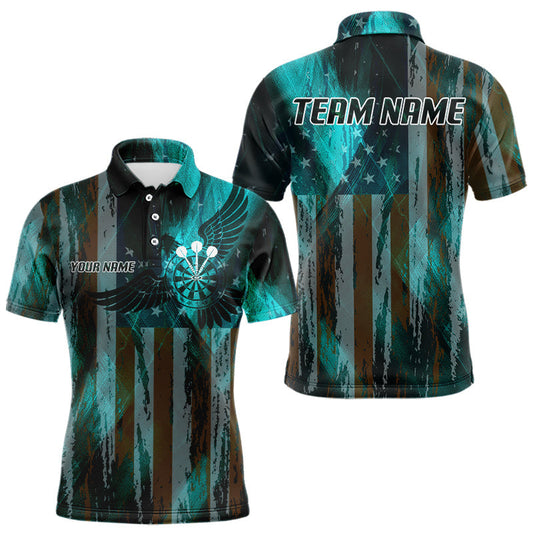 Maxcorners American Flag Eagle Dartboard Men's Darts Shirt Custom Name & Team | Opt3 - Turquoise LM1203