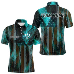 Maxcorners American Flag Eagle Dartboard Men's Darts Shirt Custom Name & Team | Opt3 - Turquoise TU0107