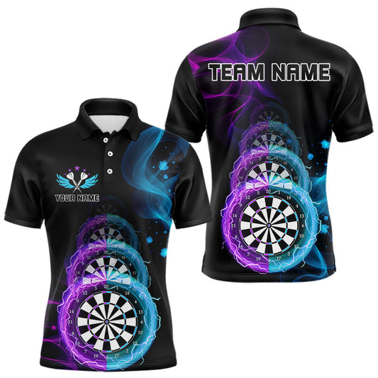Maxcorners Smoke Thunder Dartboards Men's Darts Shirt Custom Name & Team | Opt1 - Purple Turquoise LM1203