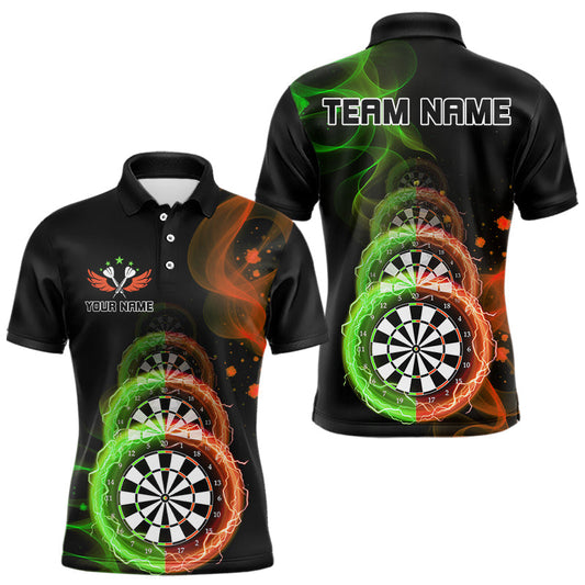 Maxcorners Smoke Thunder Dartboards Men's Darts Shirt Custom Name & Team | Opt2 - Green Orange LM1203