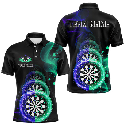 Maxcorners Smoke Thunder Dartboards Men's Darts Shirt Custom Name & Team | Opt3 - Blue Green LM1203