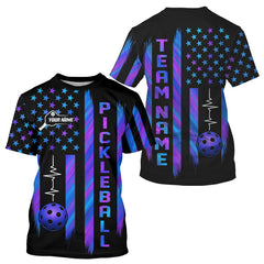 Maxcorners Custom Holographic Patriotic Pickleball T-Shirt For Men US Flag Pickleball Ball Jerseys LM0409
