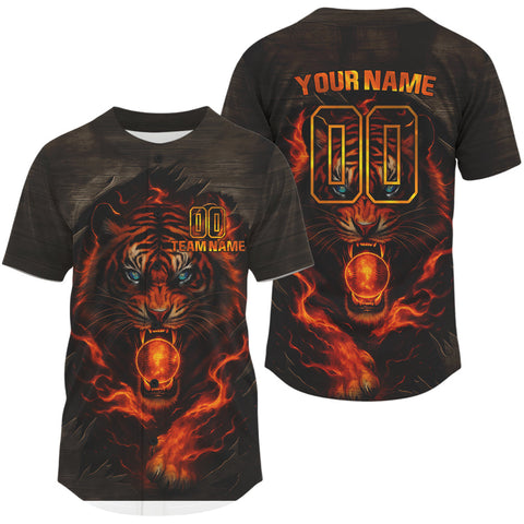 Maxcorners Custom Flame Tiger Baseball Ball Jersey For Men Youth Horror Baseball Shirt LM0409