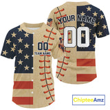 Maxcorners Custom Red And Blue Patriotic Baseball Shirts For Men Outfit US Flag Baseball Jerseys LM1809