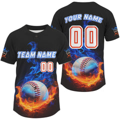 Maxcorners Flaming 3D Ball Custom Baseball Jersey For Men Personalized With Name & Number LM2608