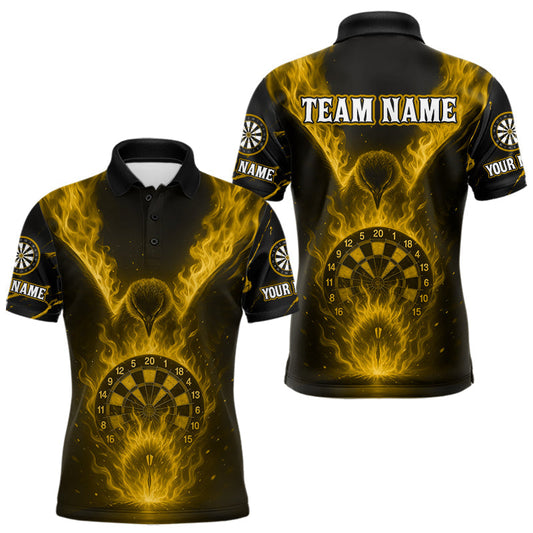 Maxcorners Custom Eagle Flaming Dartboard Men Dart Polo & 1/4-Zip Shirt, Darts Team Jersey | Yellow LM1903