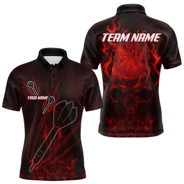 Maxcorners Flaming Skull Dartboard Custom Darts Polo Shirts For Men, Red Darts Jersey MT707
