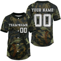 Maxcorners Men's Camouflage Baseball Jersey Custom Military Green Camo, Youth Baseball Jerseys LM2608