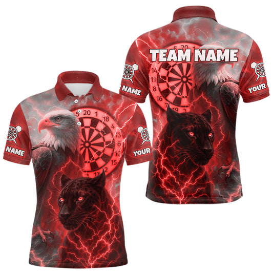 Maxcorners Custom Darts Shirt For Men Lightning Eagle Panther Dartboard Dart Team Jerseys | Red LM1203