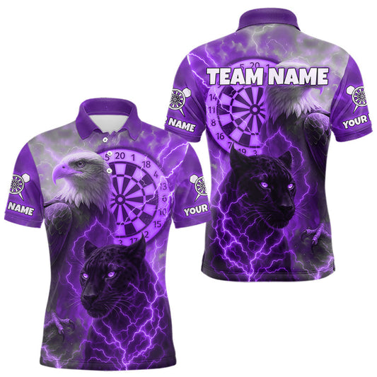 Maxcorners Custom Darts Shirt For Men Lightning Eagle Panther Dartboard Dart Team Jerseys | Purple LM1203
