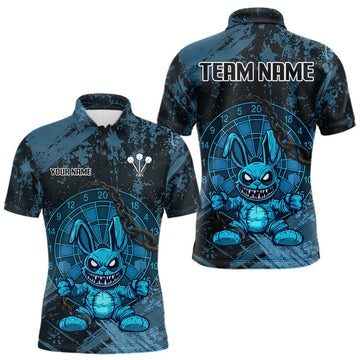 Maxcorners Crazy Rabbit Dartboard Arrows Grunge Darts Shirt For Men - Custom Name & Team | Opt1 - Blue  LM3006