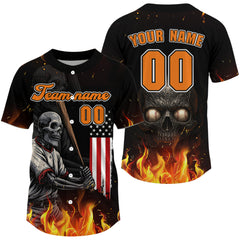 Maxcorners Patriotic Baseball Jersey For Men Custom Skull Plays Baseball, Team Jerseys For Fans LM2608