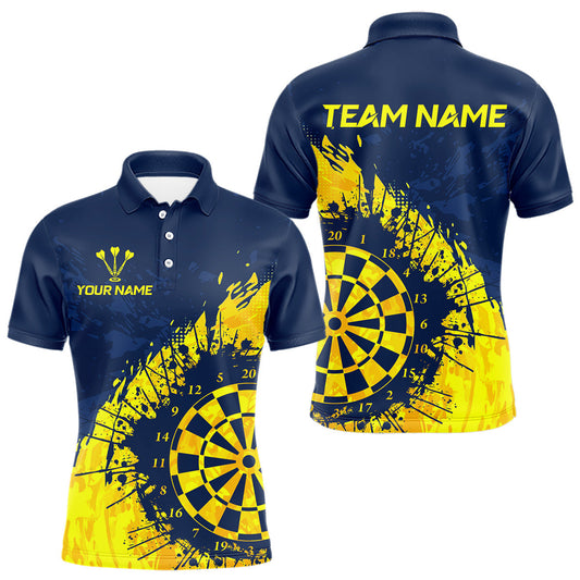Maxcorners Blue And Yellow Dartboard Grunge Darts Shirt For Men - Custom Name For Darts Player LM1812