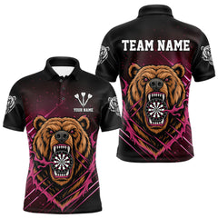 Maxcorners Custom Pink And Brown Bear Dartboard Polo Dart Shirt For Men Outfit Dart Team Jersey MT0609