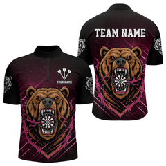 Maxcorners Custom Pink And Brown Bear Dartboard Polo Dart Shirt For Men Outfit Dart Team Jersey MT0609