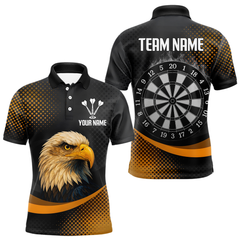 Maxcorners Custom Men’s Darts Shirt, Pearl Eagle With Yellow Halftone And Smoky Dartboard