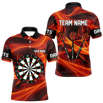 Maxcorners Orange Waving Lines Flame Dart Arrow Men's Darts Shirt - Custom Name & Team Jersey LM3006