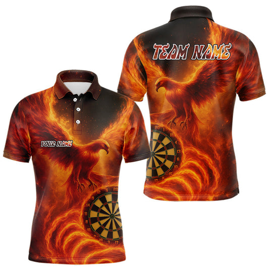 Maxcorners Custom Flaming Phoenix Dart Polo Shirt For Men Personalized Dartboard Jersey LM1903
