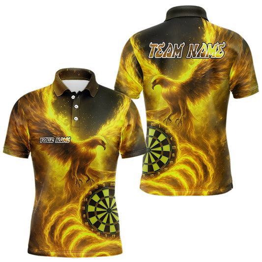 Maxcorners Personalized Men's Darts Polo Shirt Custom Flaming Phoenix Dartboard Darts Jersey For Fans LM1903