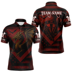 Maxcorners Custom Red Grunge Dragon Dartboard Dart Polo Shirt For Men Outfit Dart Team Jersey TU0809
