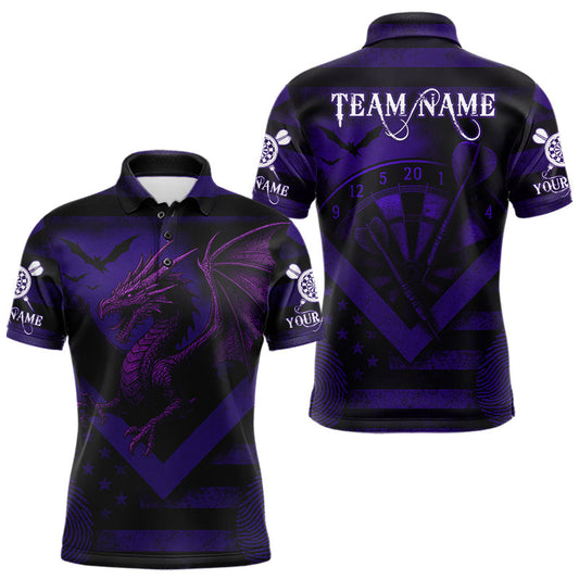 Maxcorners Custom Purple Grunge Dragon Dartboard Dart Polo Shirt For Men Outfit Dart Team Jersey