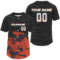 Maxcorners Orange Men's Patriotic Baseball Jersey Custom US Flag with Youth Baseball Jerseys LM2608