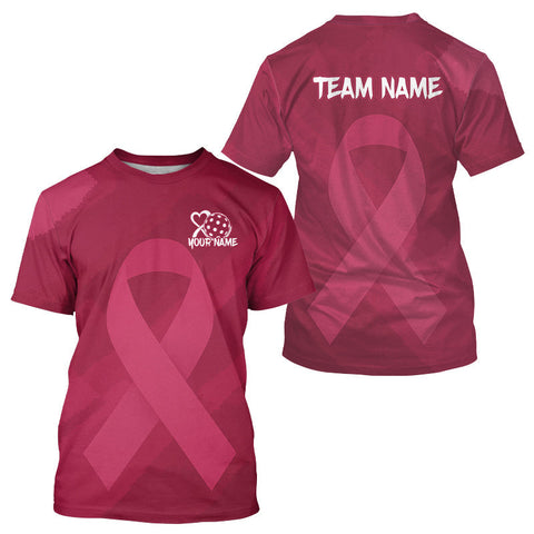 Maxcorners Custom Pink Ribbon Pickleball T-Shirt For Men Breast Cancer Awareness Pickleball Jersey LM1109