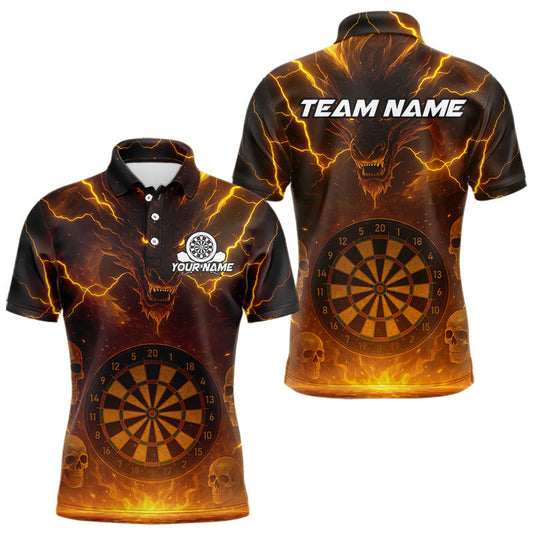 Maxcorners Men's Dart Polo & 1/4-Zip Shirt Custom Lightning Dragon Skull With Dart Jerseys | Yellow LM1203
