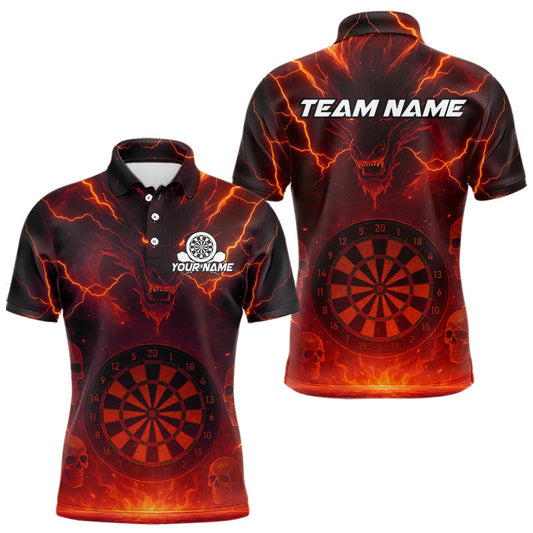 Maxcorners Men's Dart Polo & 1/4-Zip Shirt Custom Lightning Dragon Skull With Dart Jerseys | Red LM1203