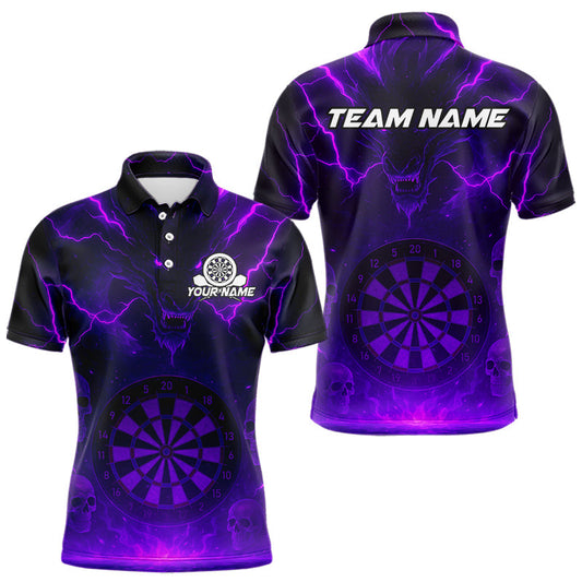 Maxcorners Men's Dart Polo & 1/4-Zip Shirt Custom Lightning Dragon Skull With Dart Jerseys | Purple LM1203
