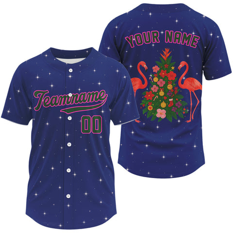 Maxcorners Custom Flamingo Xmas Tree Baseball Jersey For Men Funny Merry Christmas Baseball Gifts LM0409