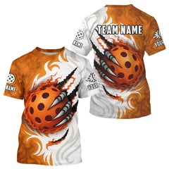 Maxcorners White & Orange Claw Scratches Pickleball Ball T-Shirt For Men Custom Pickleball Jerseys LM0409