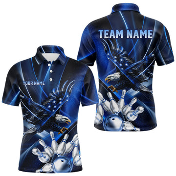 Maxcorners Blue Galaxy Eagle Bowling Shirt For Men Custom Polo Quarter-Zip Bowling Team Jersey LM0607
