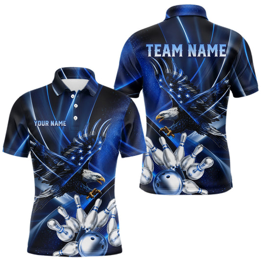 Maxcorners Blue Galaxy Eagle Bowling Shirt For Men Custom Polo Quarter-Zip Bowling Team Jersey LM0607