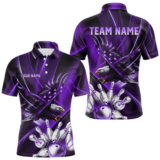 Maxcorners Purple Galaxy Eagle Bowling Shirt For Men Custom Polo Quarter-Zip Bowling Team Jersey