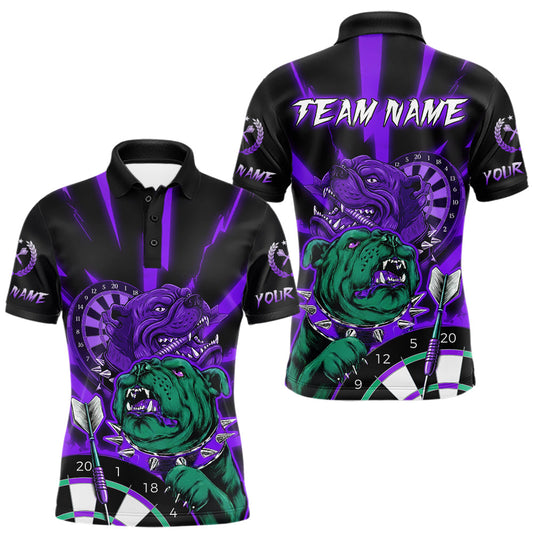 Maxcorners Custom Purple Neon Fierce Bulldog Thunder Men Darts Polo Shirt Funny Dart League Jerseys LM2512