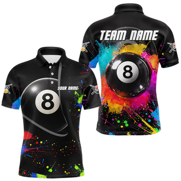 Maxcorners Colorful Splatter 8 Ball Pool Men Billiard Polo & 1/4-Zip Shirt Custom Billiards Balls Attire LM1904
