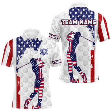 Maxcorners Custom Patriotic Golf Polo Shirts, Grunge US Flag Golf Ball White Men Best Golf Clothing Shirts LM0404